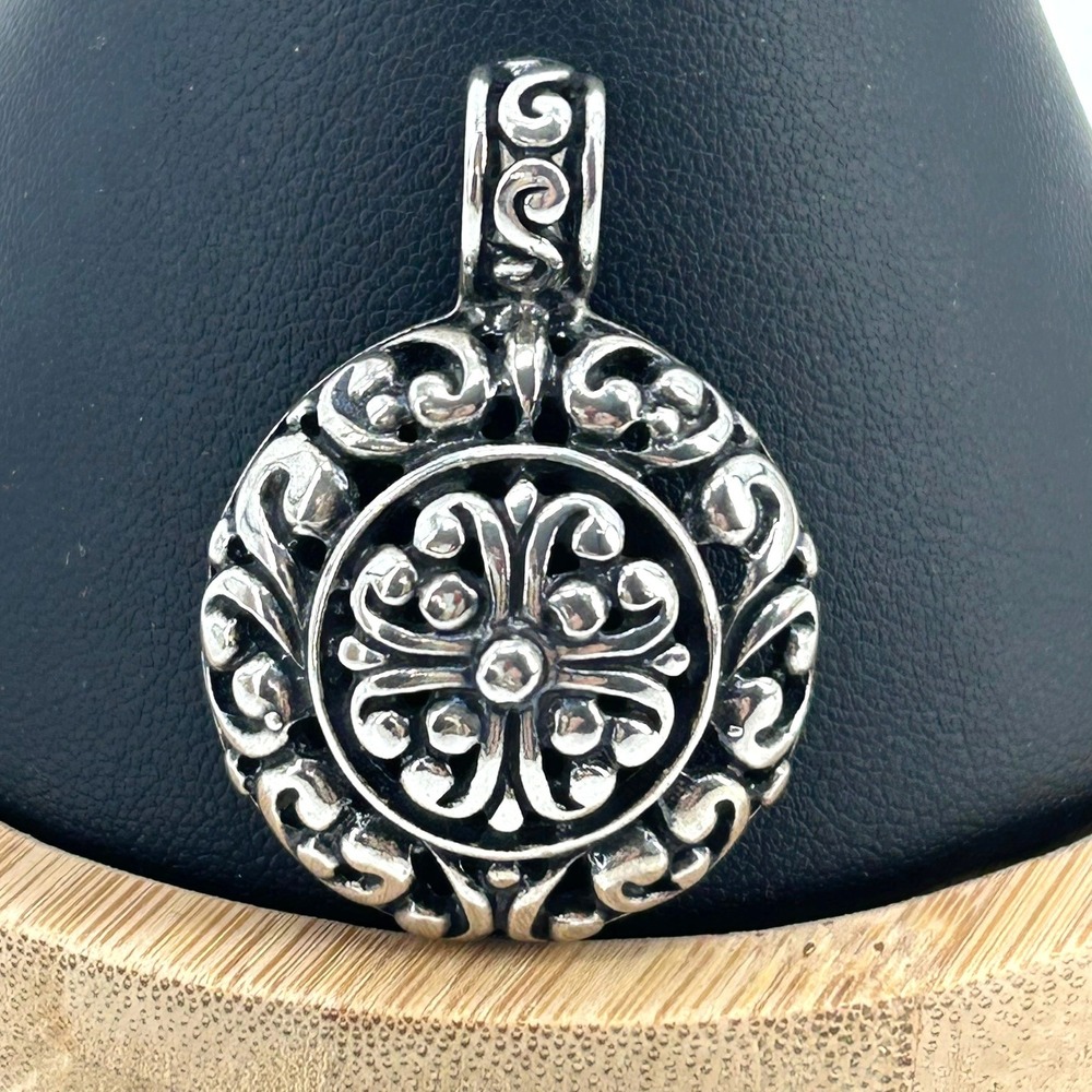 Vintage Taxco Mexico 925 Sterling Silver Filigree Scroll Round Medallion Pendant